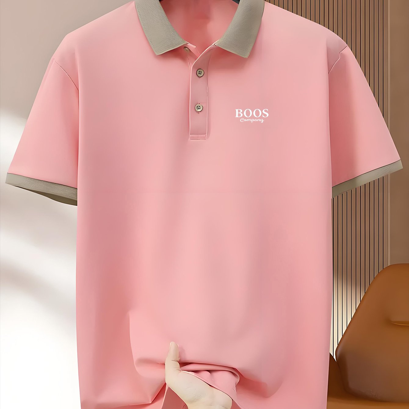 Men's Pink ROOS Golf & Tennis shirt is a stylish and comfortable option for casual summer wear. Made from breathable polyester, it features a contrast collar and button detail. This durable