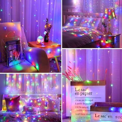 These USB-Powered Fairy Curtain Lights come with a remote control and feature 8 different modes, dimmable settings, and a timer. They are perfect for adding ambiance to weddings, parties, home decor, and bedroom decor. Choose from 300, 200, or 100 LEDs