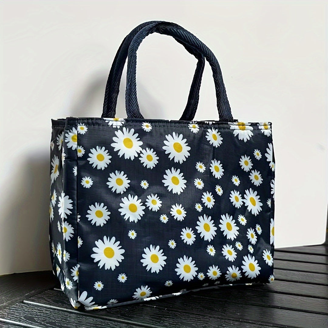 Insulated Lunch Bag with a Large Daisy Print: Stylish, Eco-Friendly, and Ideal for on-the-go - Crafted from Durable Oxford Fabric