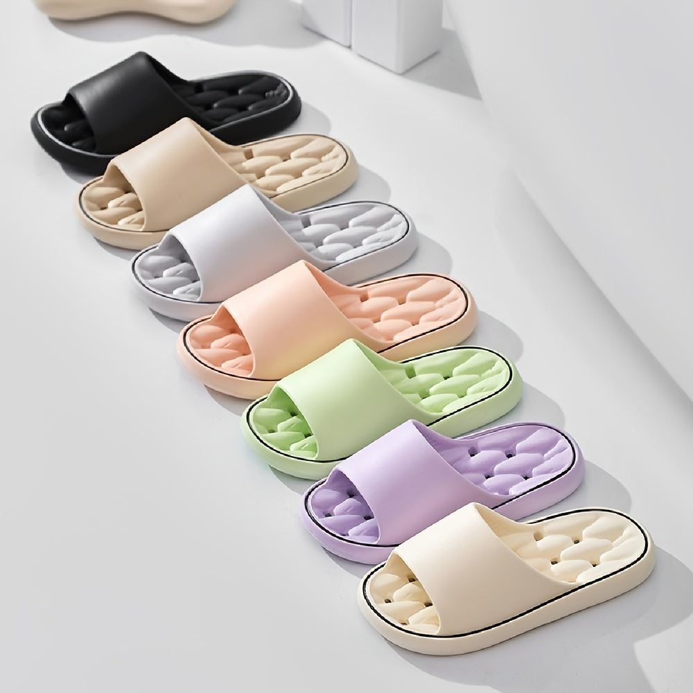 Soft, quick-dry EVA slippers with Korean-Japanese style, ideal for bathroom, pool, and shower. Perfect for couples and families, non-water accumulating, great for summer casual wear as