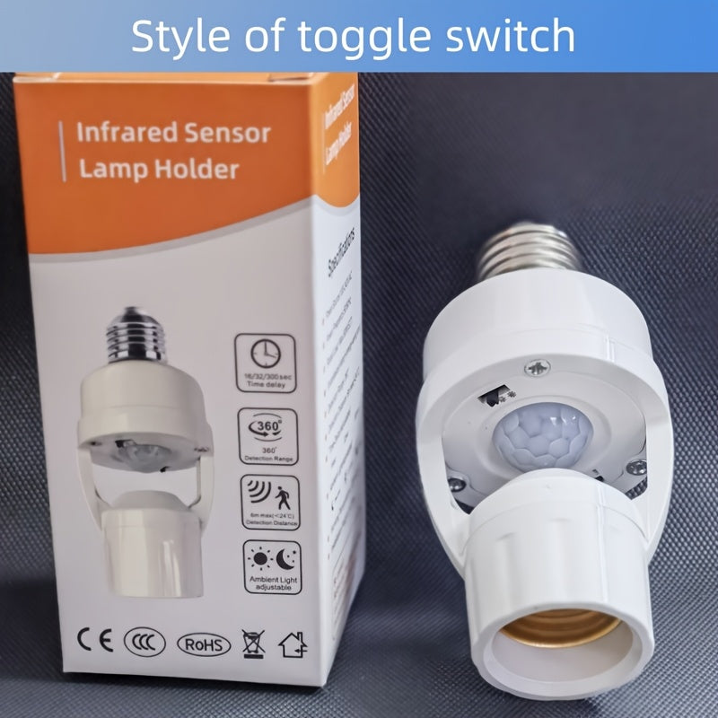 1pc E27 Motion Sensor Light Bulb Holder, AC 85-265V Hardwired Indoor Human Body Induction Adapter, 110V/220V Compatible, No Battery Required.