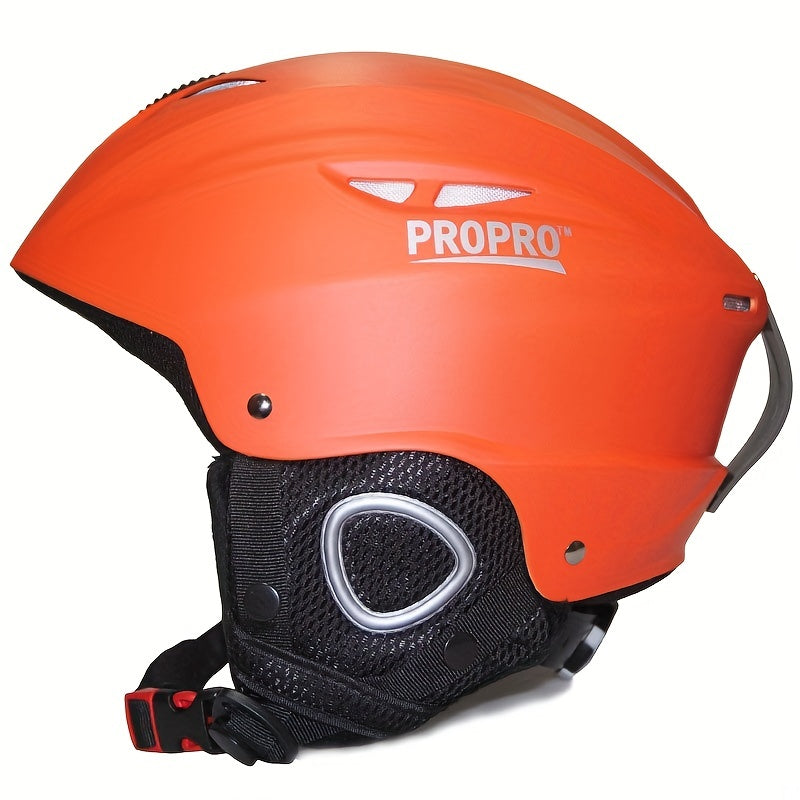 PROPRO High-Performance Ski Helmet for Men & Women: Durable PC material, integrally-molded with ventilated vents, adjustable strap, carbon fiber side panels. Includes free gift. Ideal for