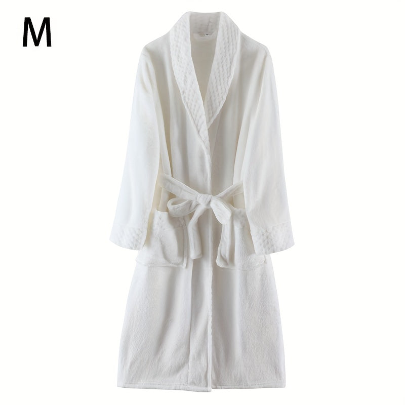 Thickened flannel bathrobe for autumn/winter, cozy unisex nightwear for home.