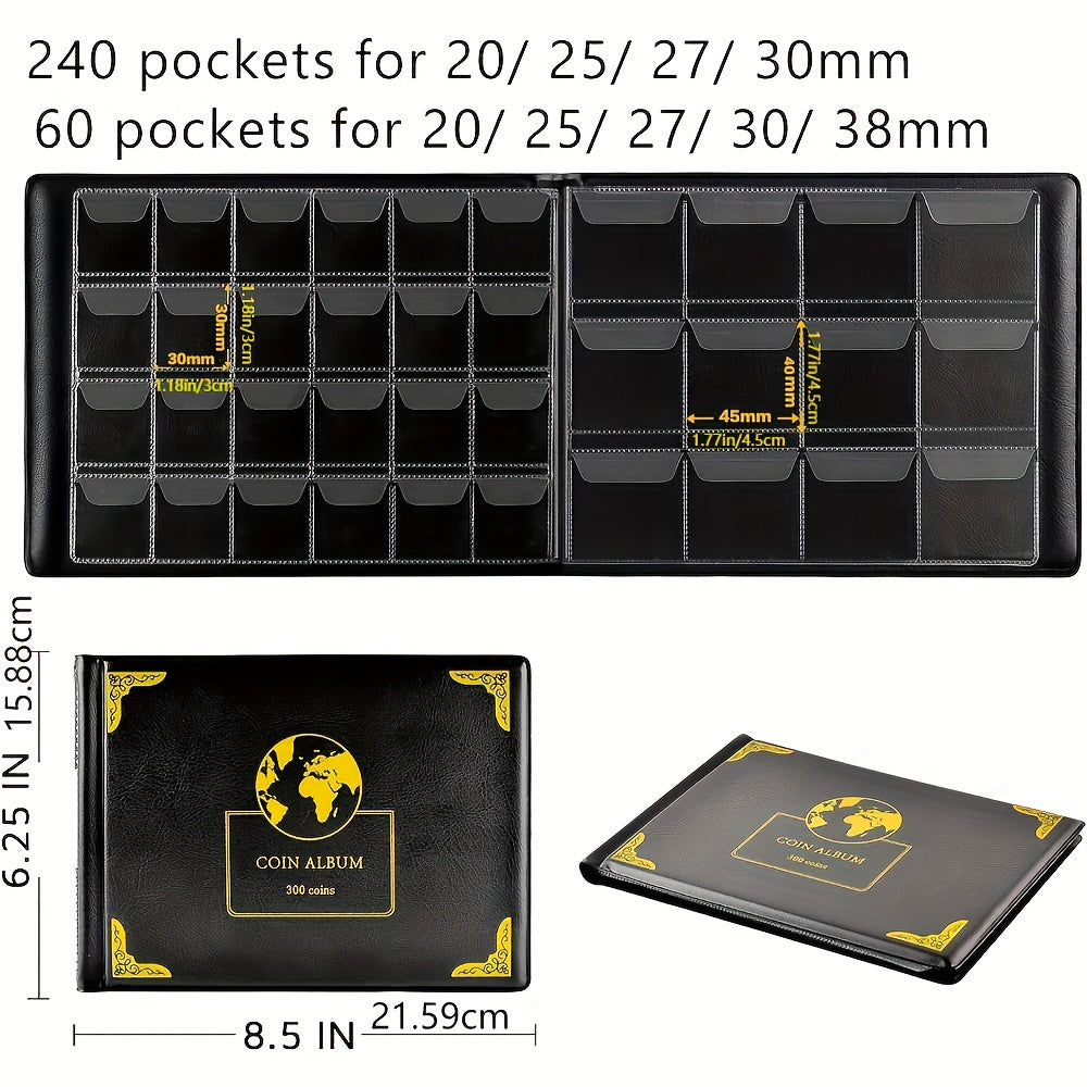 Книга-органайзер для коллекции монет на 300 карманов для монет диаметром 20-38 мм
