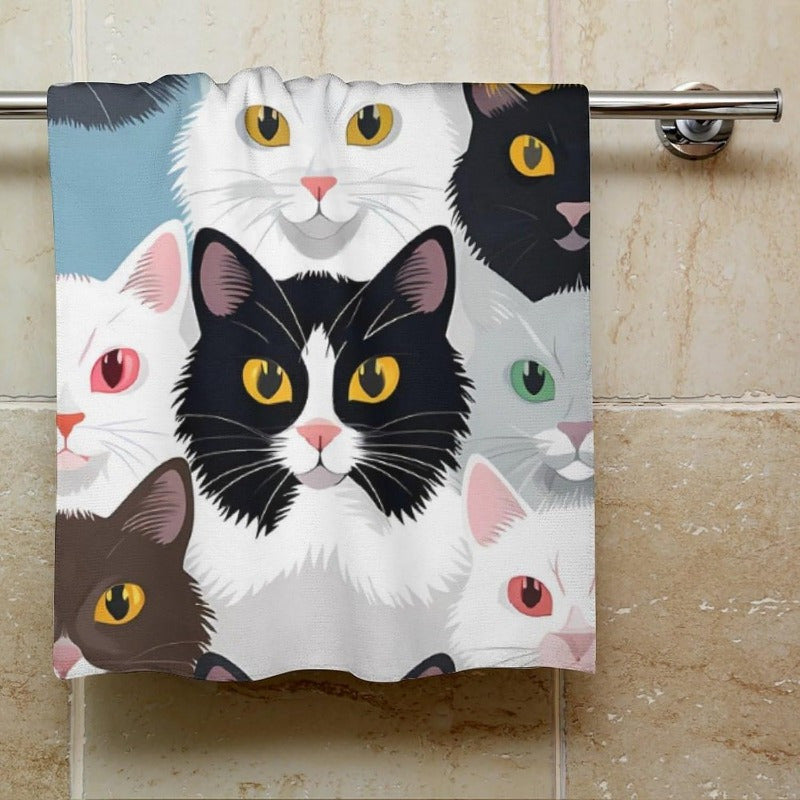 Soft, cat-themed bath towel for gym and bathroom use. Quick dry, lightweight, and machine washable. Size: 45.72x66.04 cm. 1pc. Suitable.