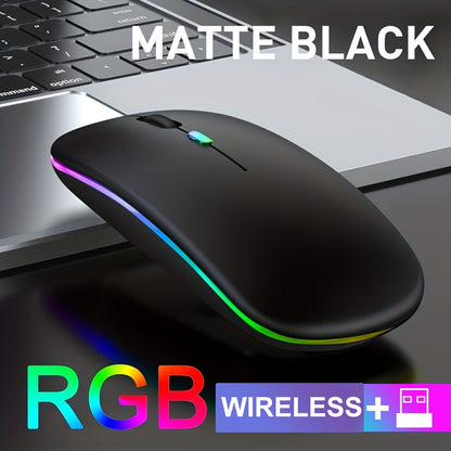 Wireless ergonomic mouse with RGB backlight, USB rechargeable, compatible with PC, laptop, and iPad. Features honeycomb design, 500mAh battery, and Windows 10 support. Great gift for gamers