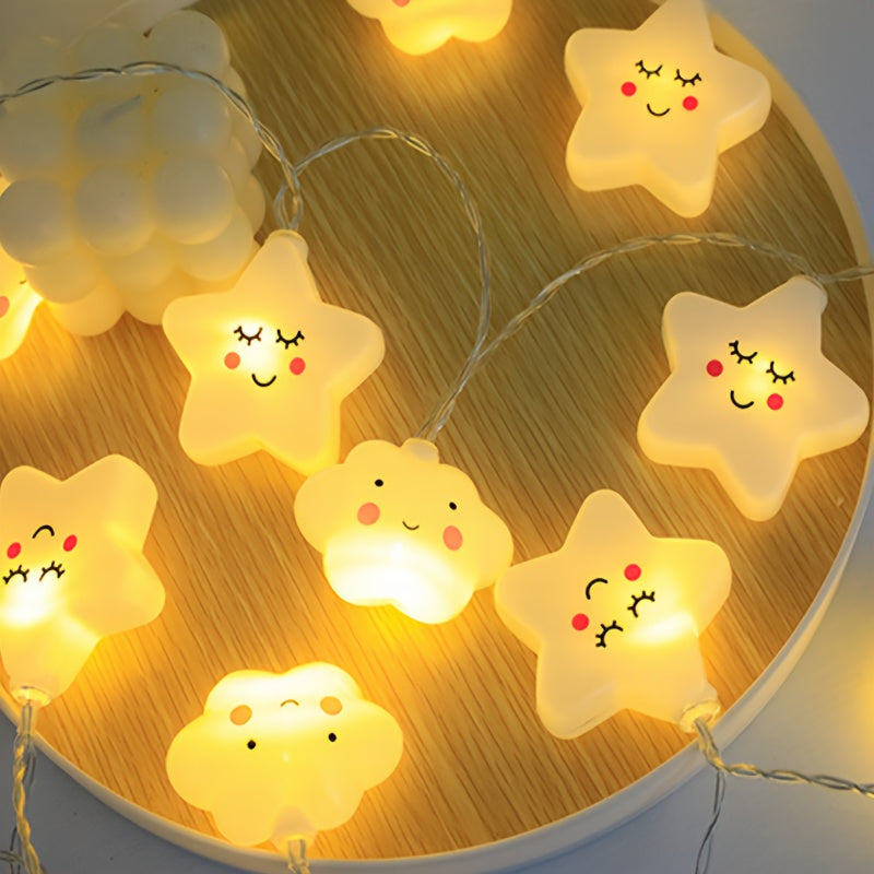 Star and cloud string lights require batteries (not included).