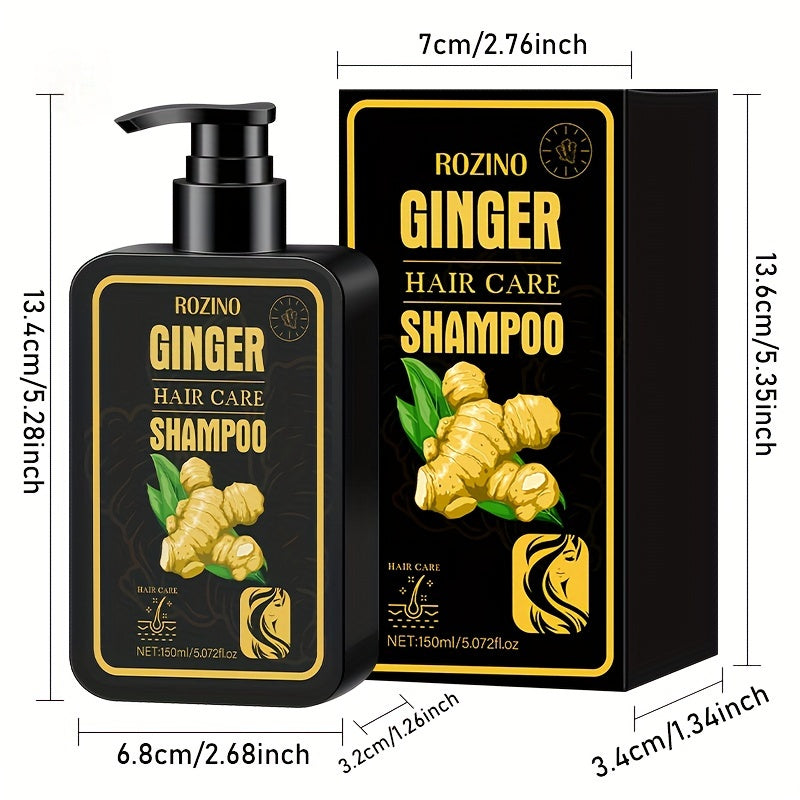 A 150ml ginger shampoo infused with hair care ingredients has a potent scent to moisturize, hydrate, and cleanse hair, leaving it soft and nourished.