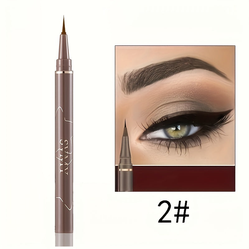 Waterproof black liquid eyeliner pen with quick-dry formula that resists smudging, sweat, and lasts long.