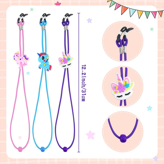 Cartoon Unicorn Glasses Strap Holder - Set of 8, Anti-Slip Glasses Cord Rope, Adjustable Sunglasses Chain Lanyard with Cute Design for Girls and Boys.