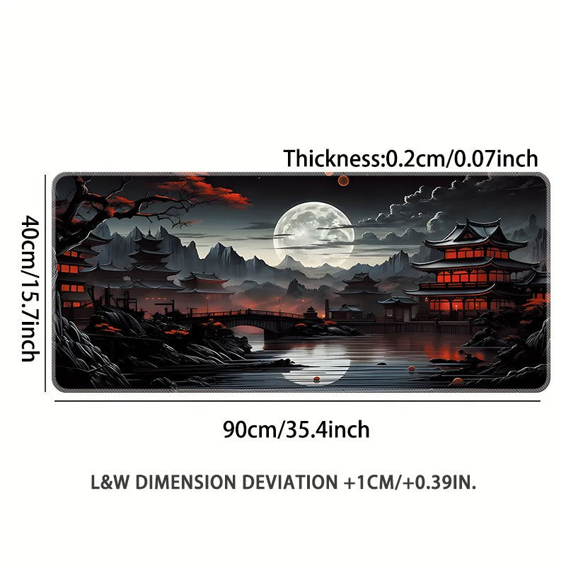 XL Japanese Fantasy Desk Mat - For gaming and workstations, non-slip, stitched edges, full-desk coverage, waterproof, laptop support, playmat.