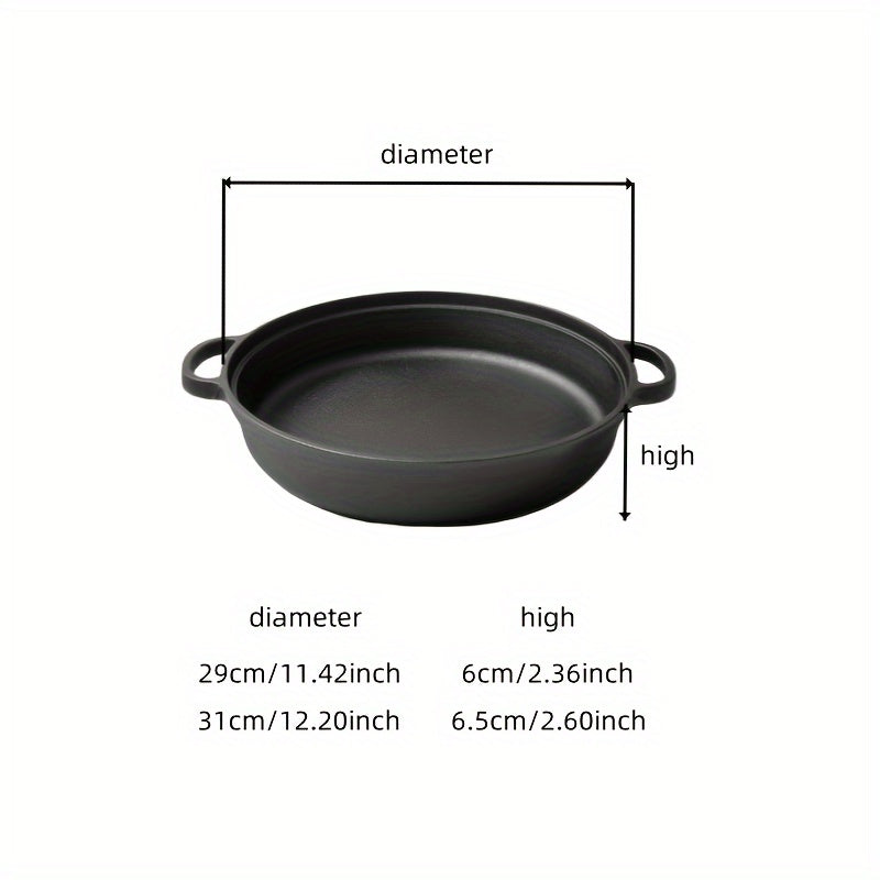 Cast Iron Double-Handled Skillet with Wooden Lid - Non-Stick Cooking Pan for Indoor & Outdoor Use, Thickened Iron Pot Compatible with Gas Stove & Induction Cooktop - Essential Kitchen Cookware