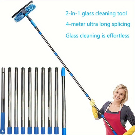 Glass cleaning tool with 4-meter long splicing for ladder-free window cleaning.