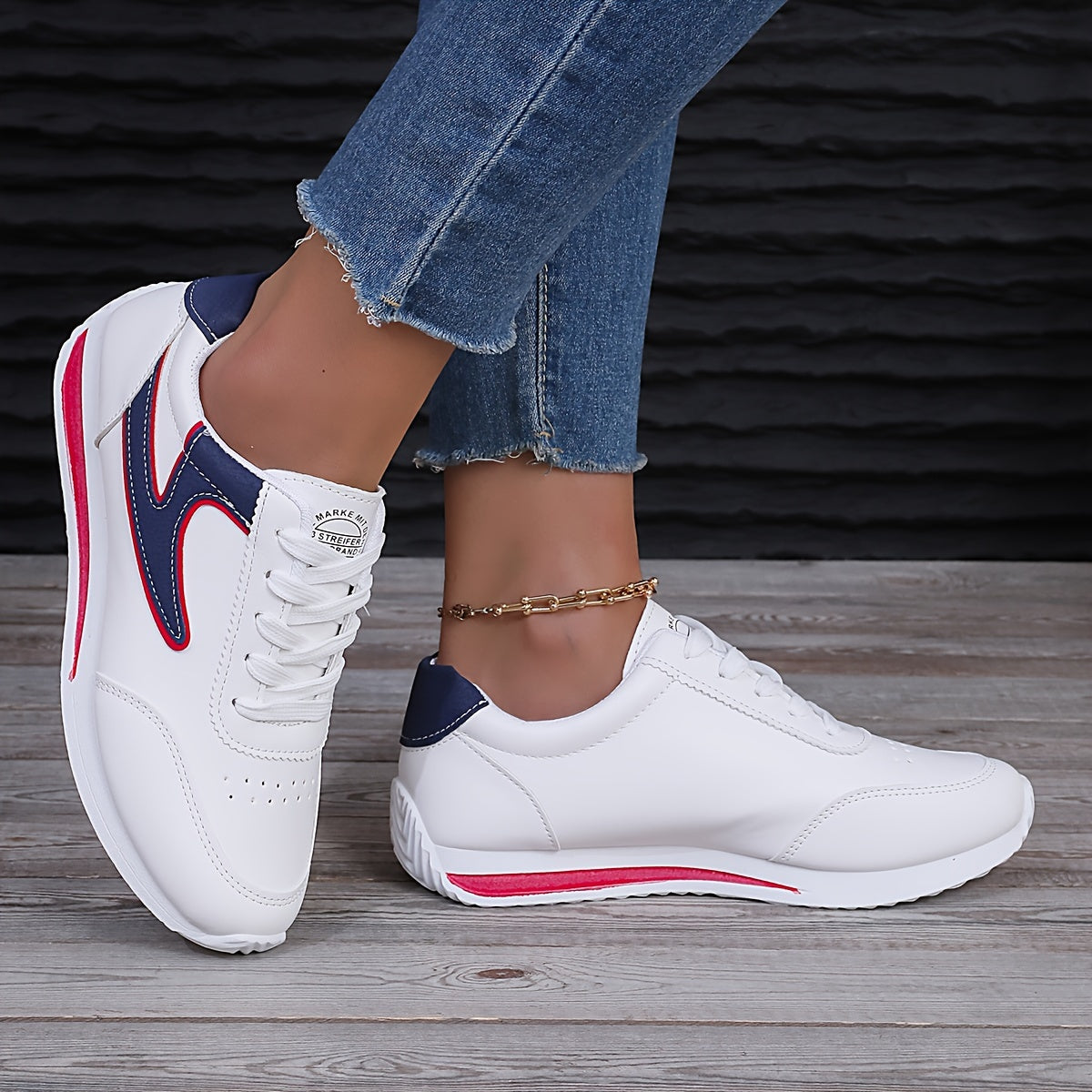 Trendy colorblock women's sneakers with soft platform sole, lace-up design, perfect for casual walking.