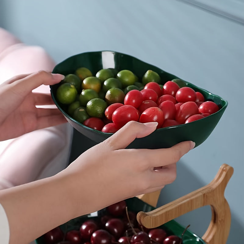 Scandinavian luxury style 2/3-tier fruit stand with double layer fruit bowl, ideal for living room or home snack tray, made of natural materials.