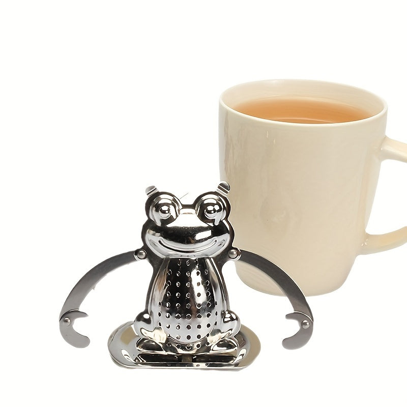 Innovative Stainless Steel Frog Prince Tea Infuser - Unique Loose Leaf Tea Filter with Attached Chain for Convenient Home Brewing and Daily Tea Enjoyment