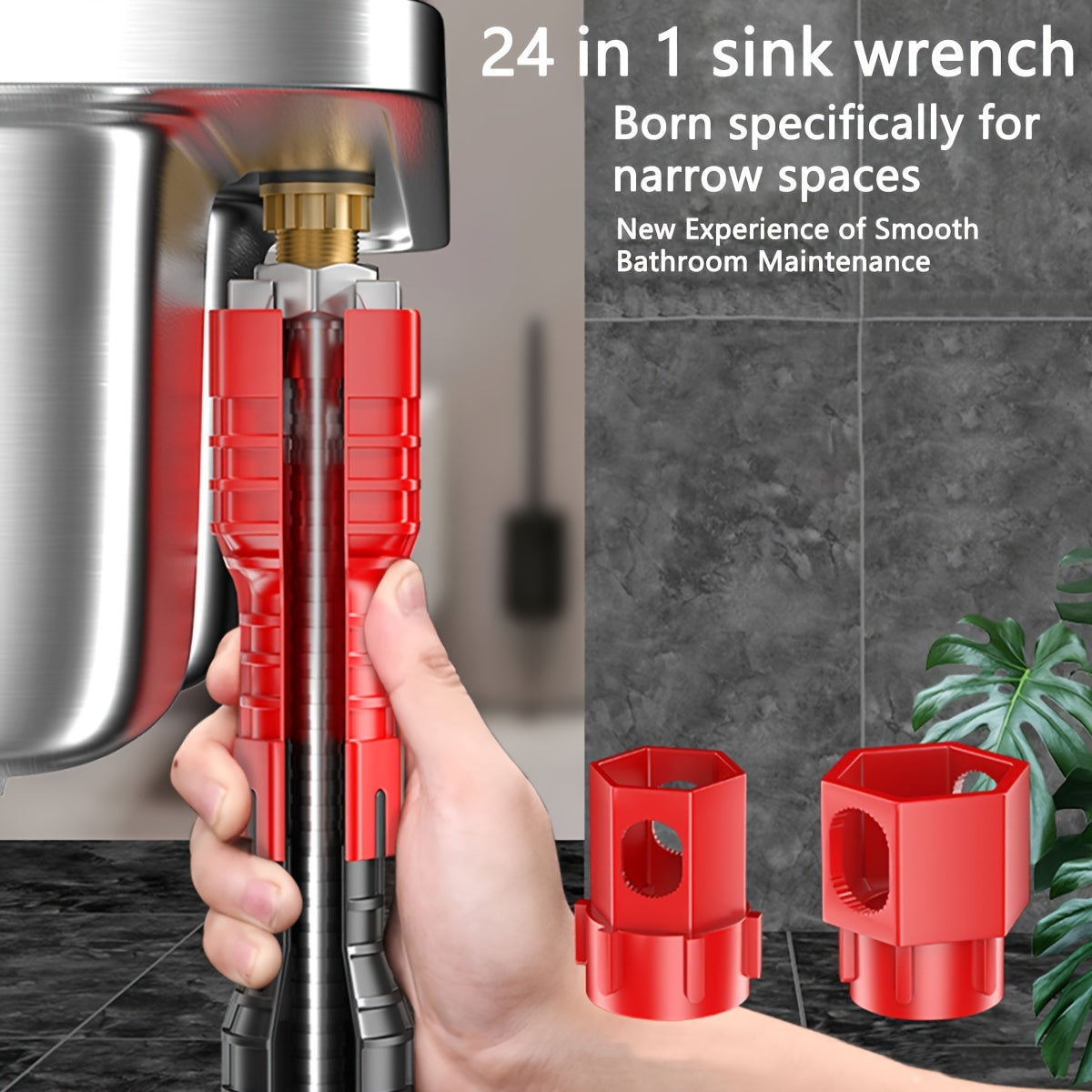 24-in-1 Faucet Repair Tool Set for Kitchen & Bathroom - Carbon Steel, Red/Black