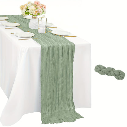 Stylish Boho Cheesecloth Table Runner - 1pc, Semi-Sheer Polyester, Ideal for Special Occasions