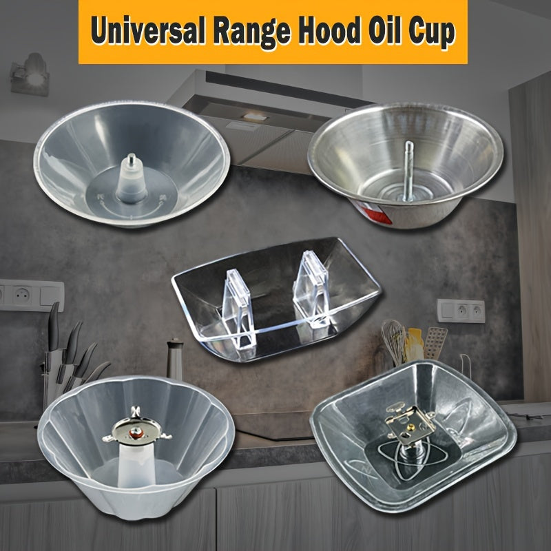 Stainless steel and plastic universal extractor hood with oil cup, oil bowl, oil box, screws, round oil smoke hood accessories.