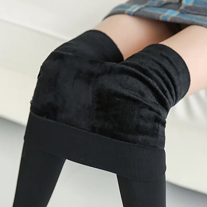 Women's Winter Thermal Velvet-Lined Pantyhose: Warm, Stretchy Leggings for Cold Weather, Black