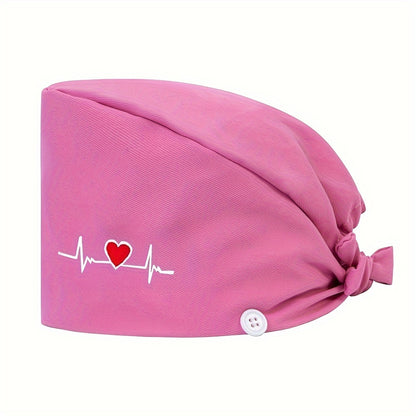 Women's embroidered heart pattern beanie cap made of 100% polyester with breathable, inelastic design. Features sweat-absorbent lining, dust-proof material, and adjustable elastic band.