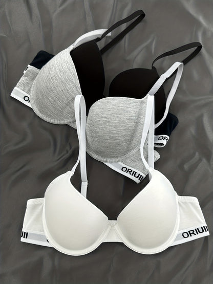 Three letter print push up bras, comfortable and breathable lingerie and underwear for women.