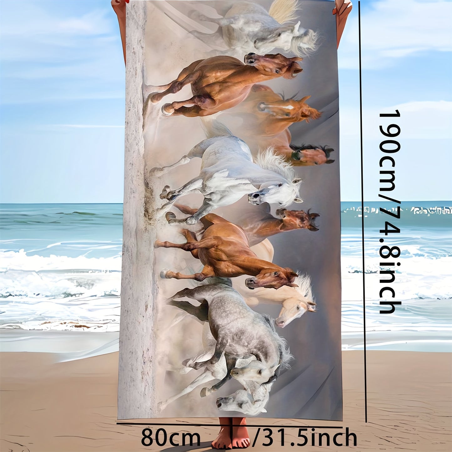 Soft and lightweight beach towel with galloping horse design, perfect for animal-themed vacations and outdoor activities. Ideal for sports, swimming, camping, fitness, and yoga. Great gift for family, friends, or loved ones, especially for Christmas.