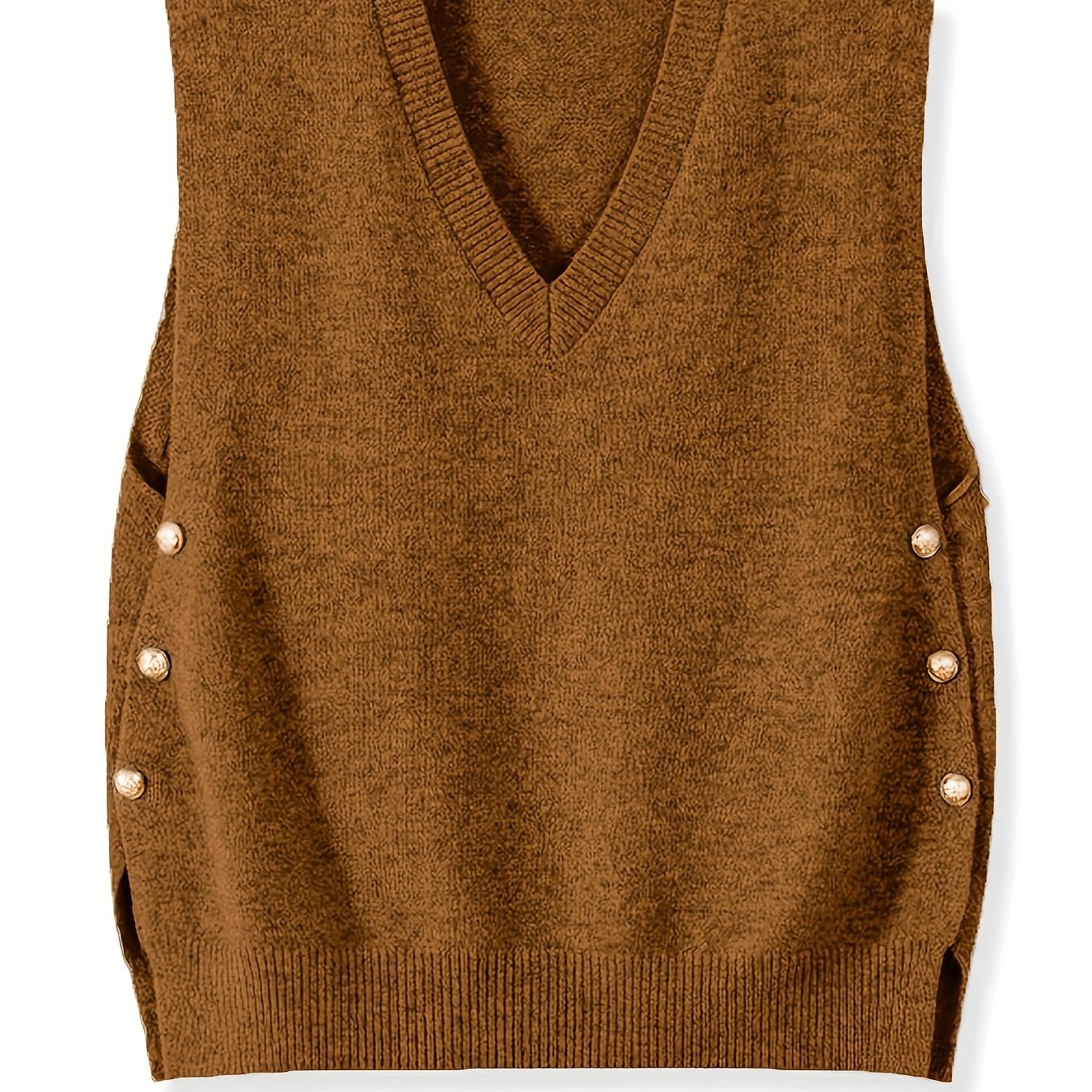 V-Neck Knitted Vest with Side Buttons