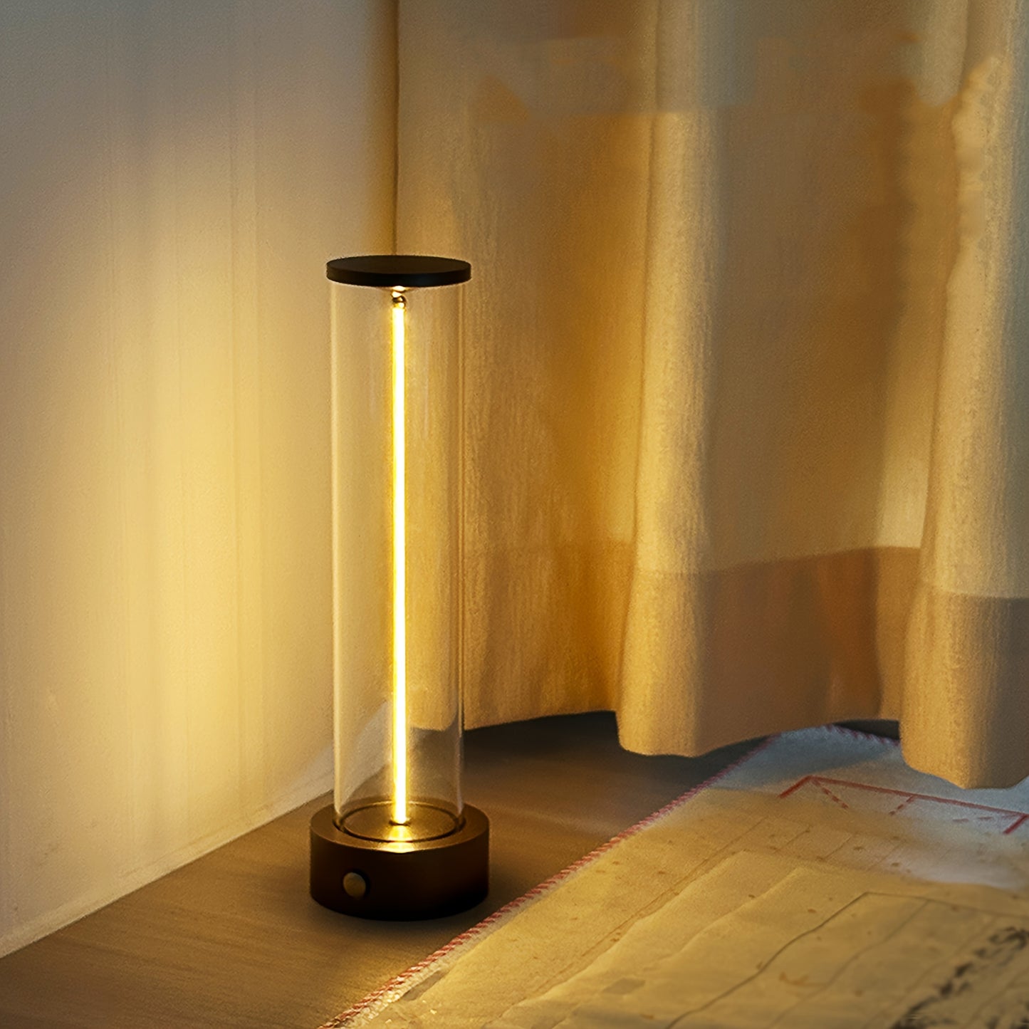 Rechargeable touch-controlled bedside lamp with 3 dimmable levels, USB powered, perfect for multiple rooms.