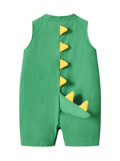 Creative dinosaur tail bodysuit for infants and toddlers, casual sleeveless romper for baby boys, perfect for indoor and outdoor wear, ideal as a gift.