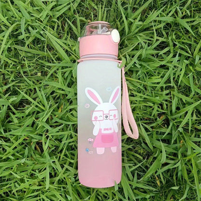 Cartoon animals sports water bottles in various sizes for outdoor activities and birthdays.