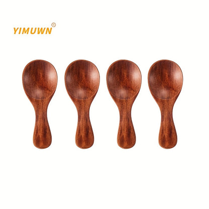 4-10pcs Mini Wooden Spoons for spices, sugar, tea, coffee, condiments, jam, mustard, and ice cream, with short handles.