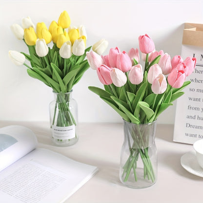 10 Artificial tulip flowers for DIY bridal bouquets, home decoration, and indoor/outdoor display.