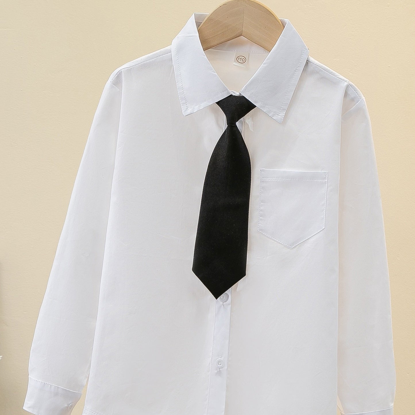 Children's pure cotton white uniform shirt with tie collar, suitable for school or casual wear. Great gift idea.