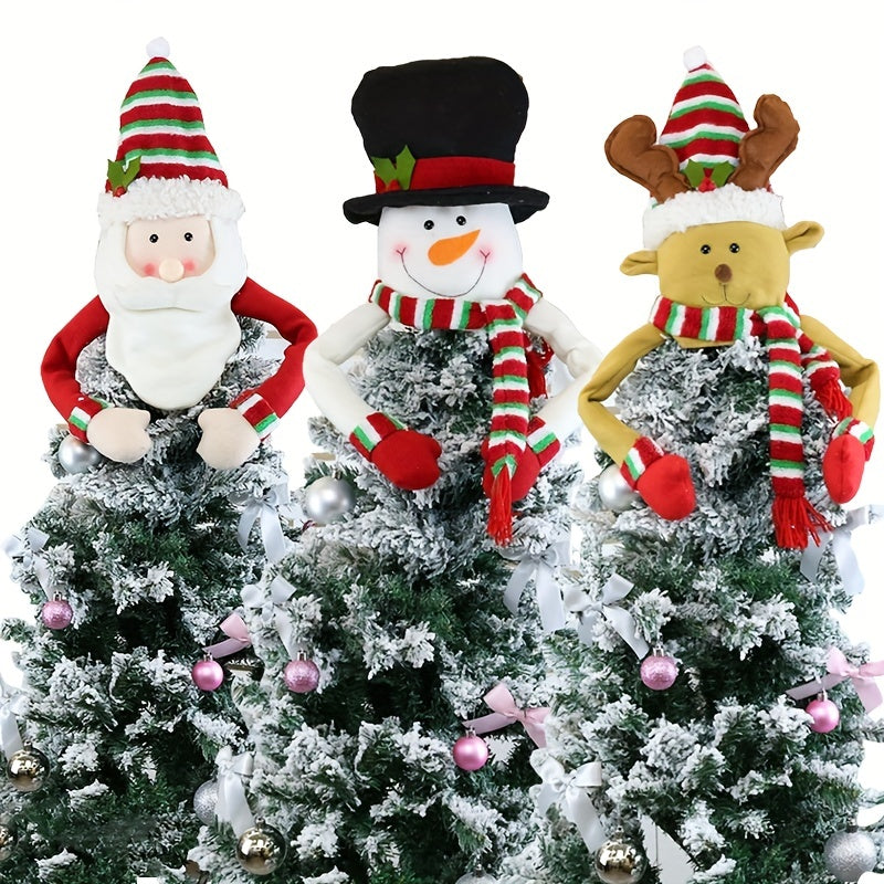 Christmas decorations include an old man snowman, a star tree topper, and a felt hat pendant.