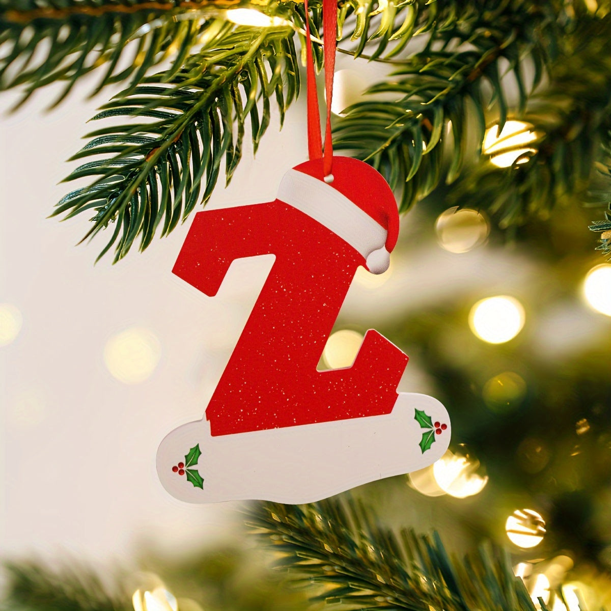 Classic Christmas tree alphabet pendant, Santa hat letter ornaments, DIY hanging decorations for Christmas and New Year with snowflake material. Ideal for indoor festive decor.