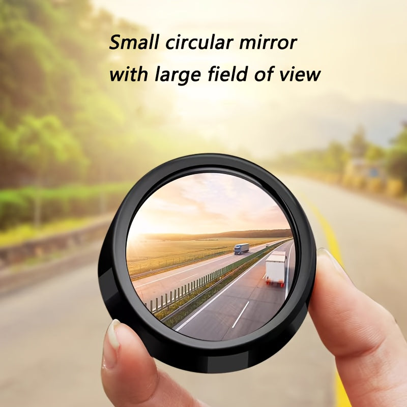 2pcs adjustable wide-angle round rearview mirrors for vehicle safety, made from ABS material with convex lens and blind spot mirror.