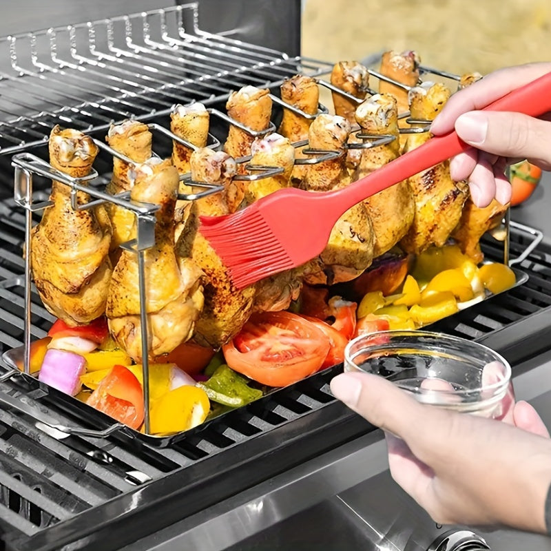 Vertical Stainless Steel Rack for Chicken Legs & Wings - Convenient Foldable Stand for BBQ, Smoker, or Oven - Perfect for Picnics, Camping, and Cooking - Compact Kitchen Tool for Easy Storage