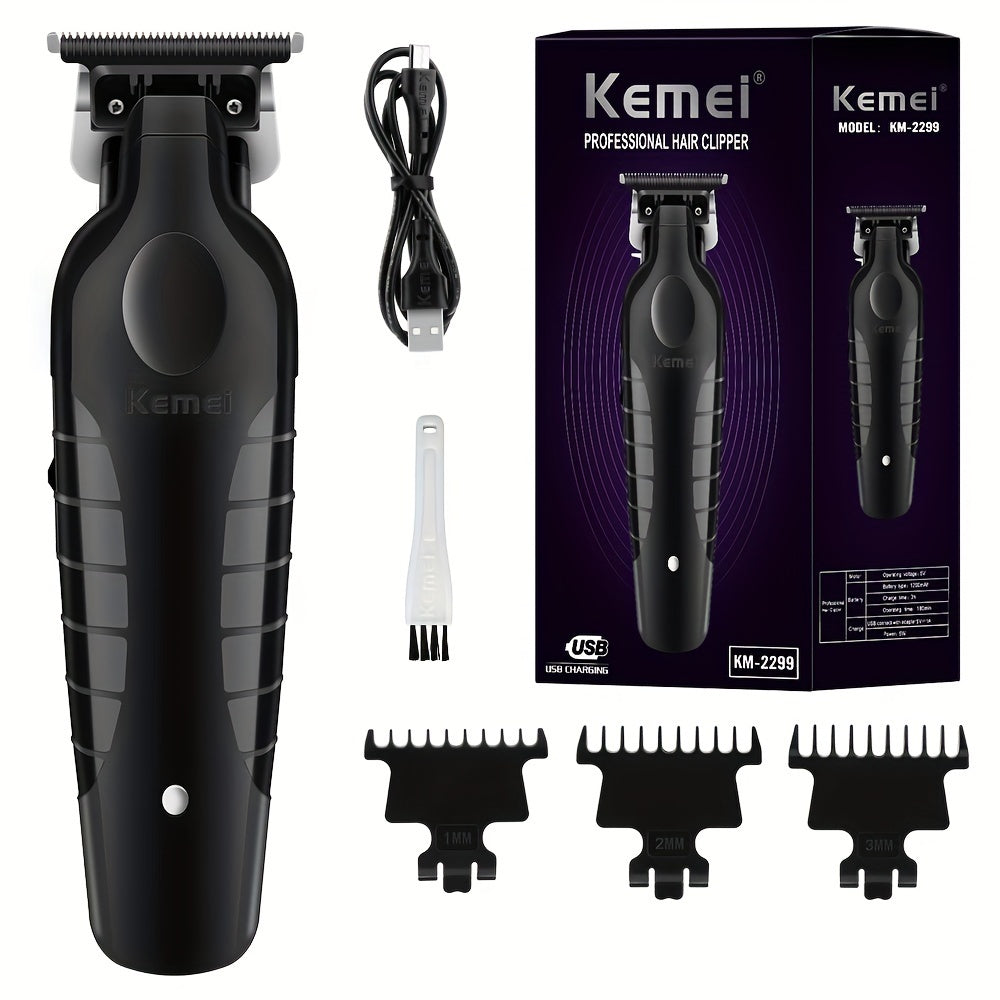 Kemei KM-2299 Professional Hair Clippers with USB Rechargeable Lithium Battery, Oil-Head Engraving Scissors for Salon-Quality Styling.