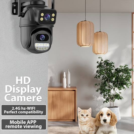 4K dual lens PTZ dome camera with WiFi, wall hanging, Alexa & app control, motion detection, two-way audio, night vision, and auto pan-tilt function. Non-waterproof with Type C plug.