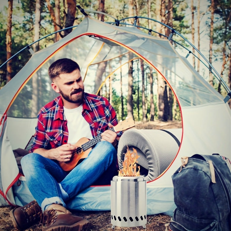 Tabletop Fire Pit with Stand, Small and Portable, Smokeless, Fueled by Wood or Pellets, Stainless Steel