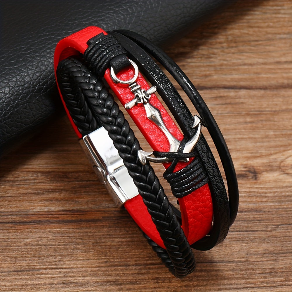 Chic and Minimalist Anchor Design PU Leather Bracelet for Men