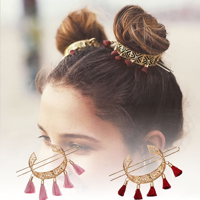 Set of 2 Floral Hollow Retro Hairpins in Chinese Style U-shaped Design, Perfect for Holding Double Buns, Hair Accessories Ideal for Women