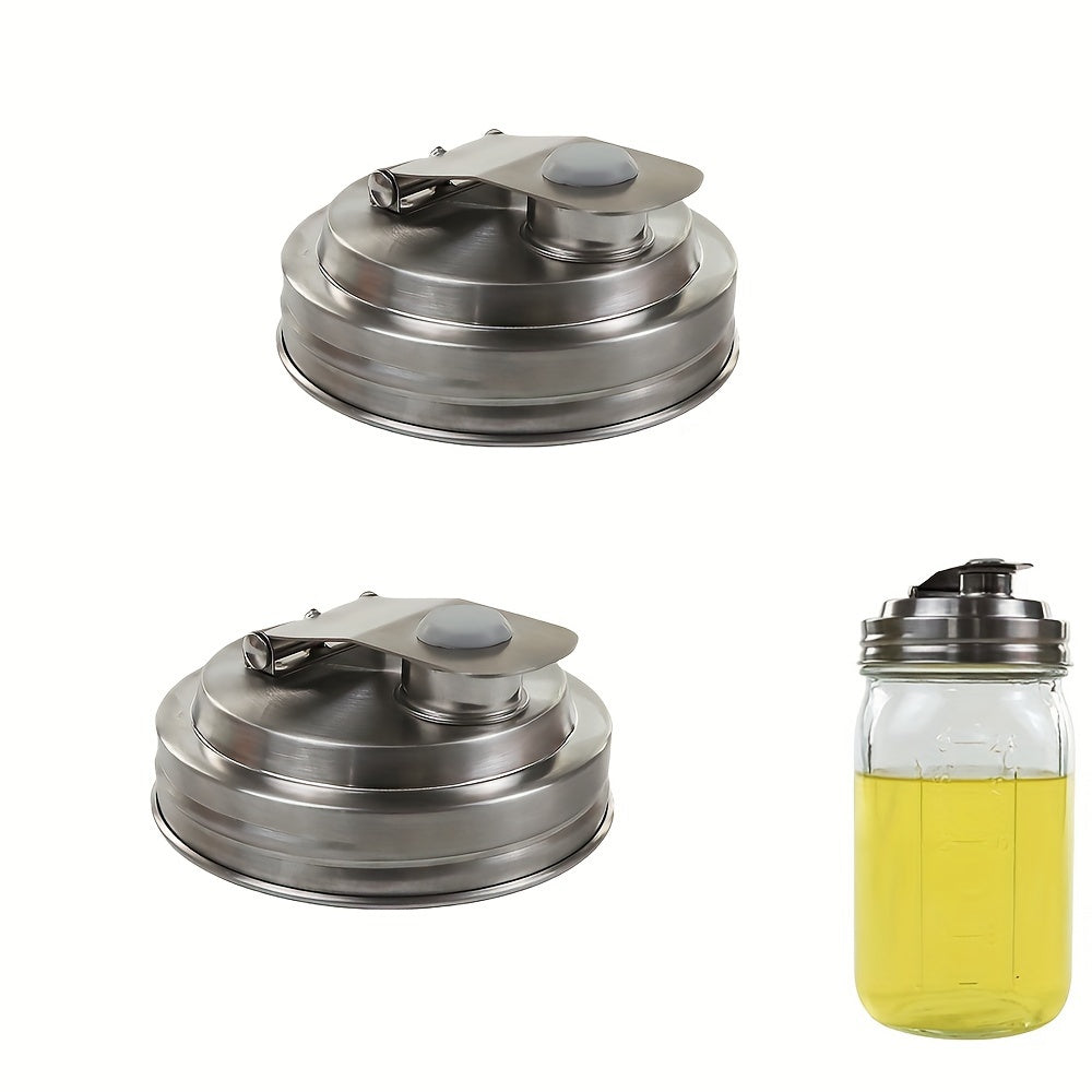 Mason jar lid made of durable stainless steel with a convenient handle, perfect for sealing and preserving food in the kitchen. Fits 86mm canning jars for easy storage.