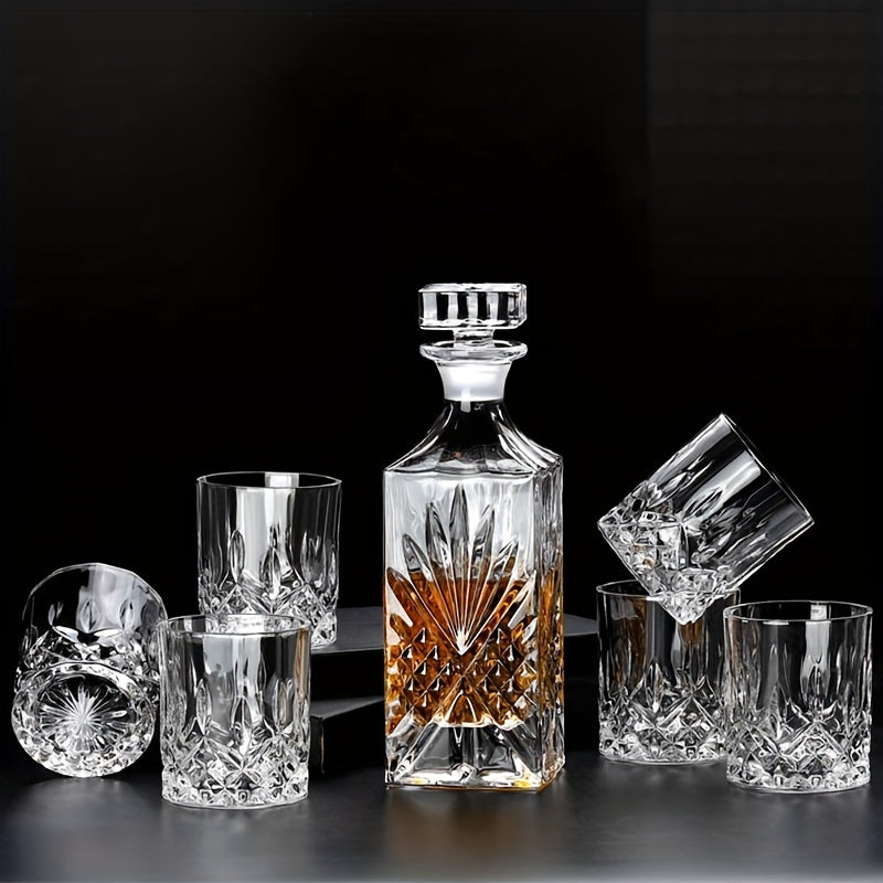 7-piece Glass Whiskey Decanter Set with 6 Shot Glasses - Perfect for Bar or Home, Ideal Gift for Men, Women, Dad, Husband