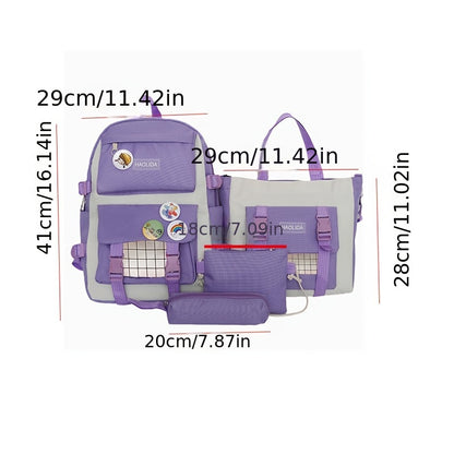 ShiLan 4 dona rucksack to'plami katta sig'imga ega va sozlanadigan kamarlar bilan. Dog' va rang o'zgarishiga chidamli naylon material, birlashtirilgan dizayn. Maktab, dars berish va sayohat uchun ko'p funksiyali.