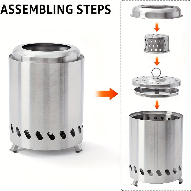 Introducing a compact and efficient stainless steel mini camping stove designed for hiking and outdoor adventures. This portable fire pit is perfect for backpacking, patios, gardens, and survival cooking.