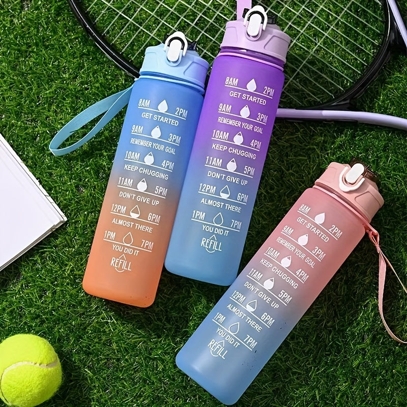 Insulated plastic water bottle with time marker, leakproof and durable, great for gym, outdoor, travel, school - ideal for holidays and gifts.