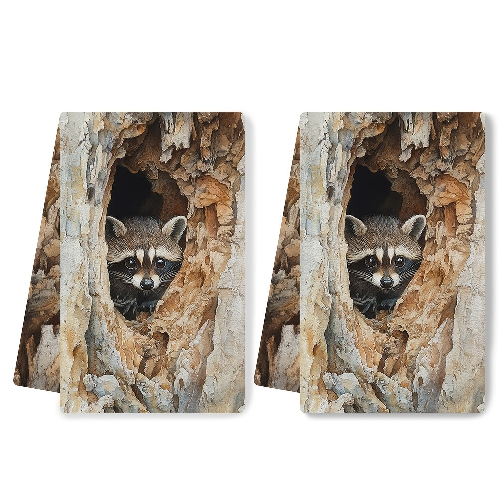 Ideal for both holiday decor and everyday use, these 2 pieces of ultra soft kitchen towels feature a cute raccoon peeking design. They are highly absorbent, machine washable dish hand towels that measure 40.64x60.96 cm.