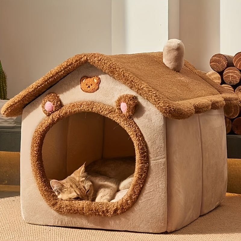 Cat and small dog cozy polyester bed, removable and washable for winter warmth